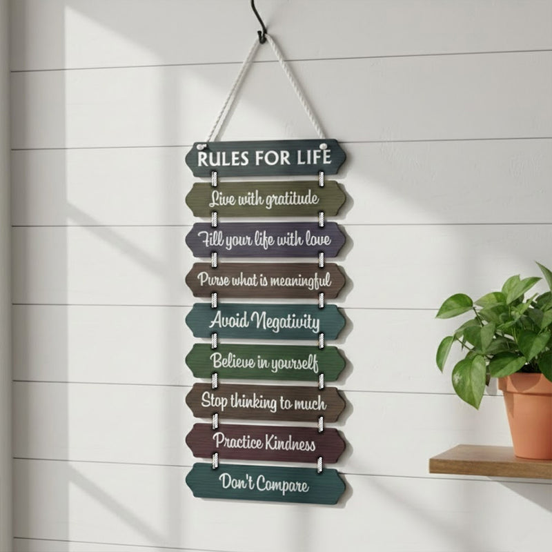 Rules for Life Wooden Hanging Wall Décor (9×18”)