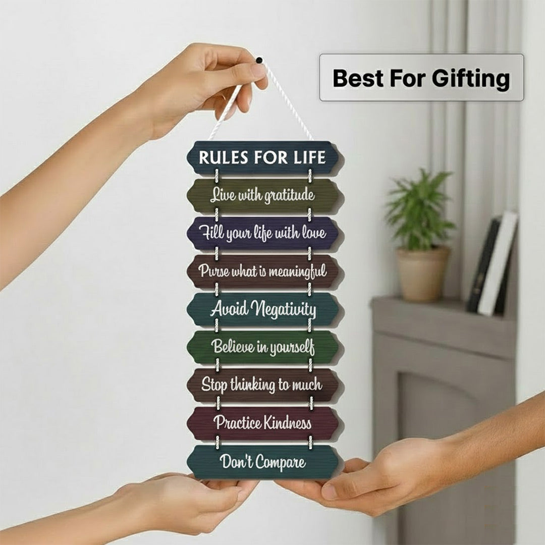Rules for Life Wooden Hanging Wall Décor (9×18”)