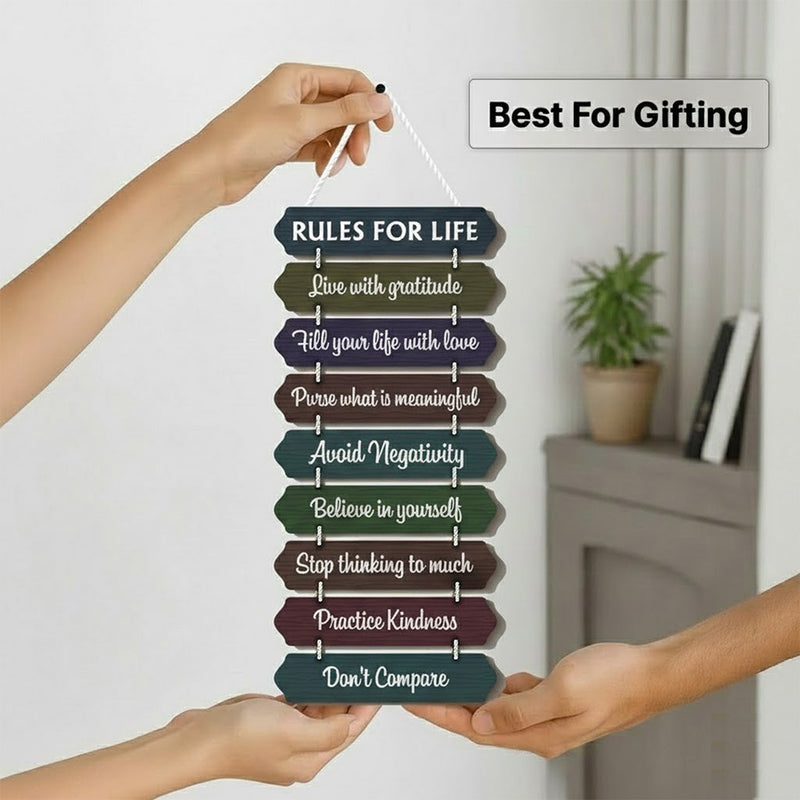 Rules for Life Wooden Hanging Wall Décor (9×18”)