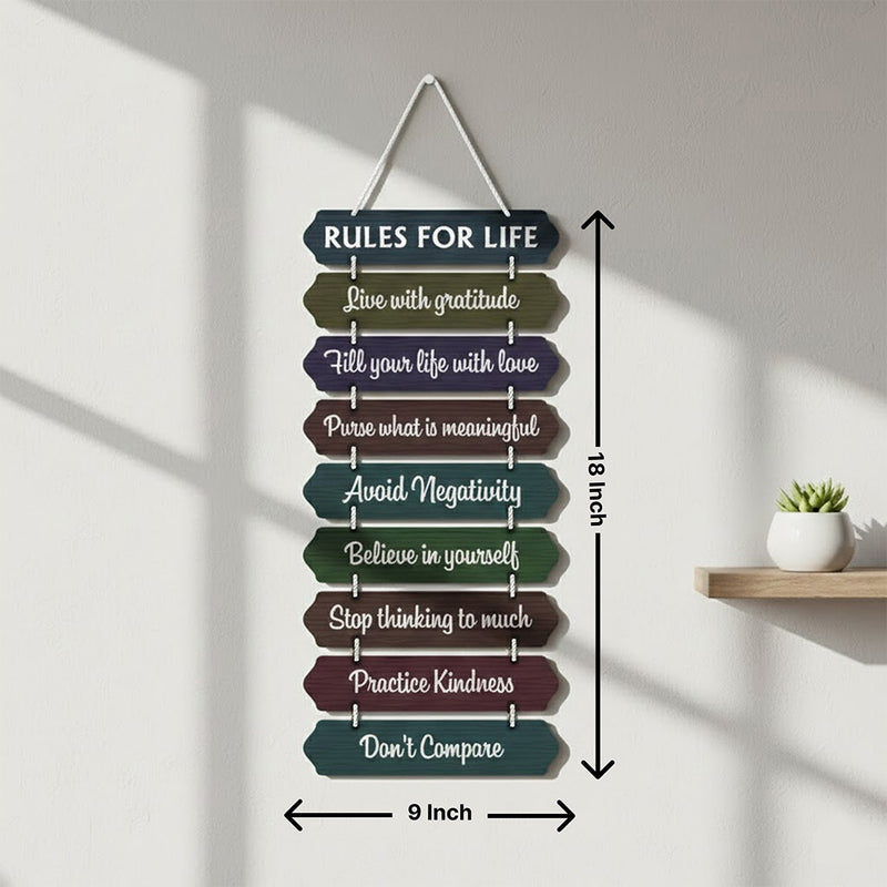 Rules for Life Wooden Hanging Wall Décor (9×18”)