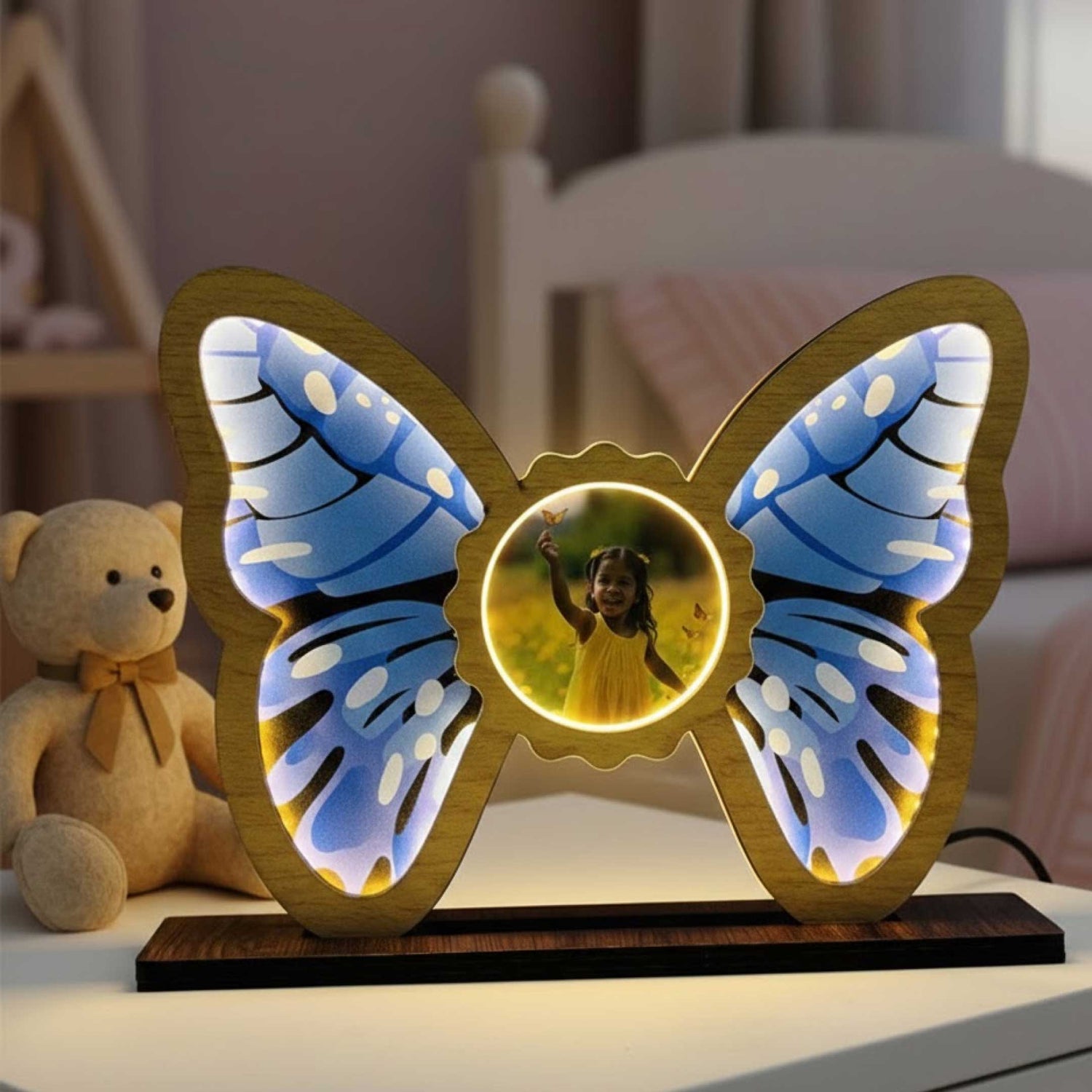 Personalized Butterfly Photo LED Wooden Lamp (10×9")