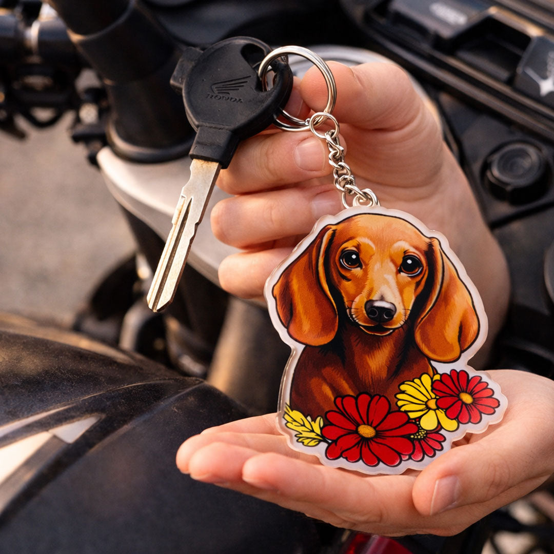 Floral Pup Charm – Dog Acrylic Keychain | Love Craft Gifts
