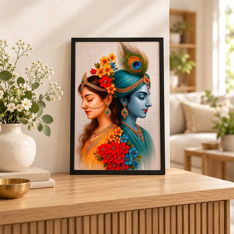 Radha Krishna Devotional Portrait Frame | Housewarming Gift | Love Craft Gifts™