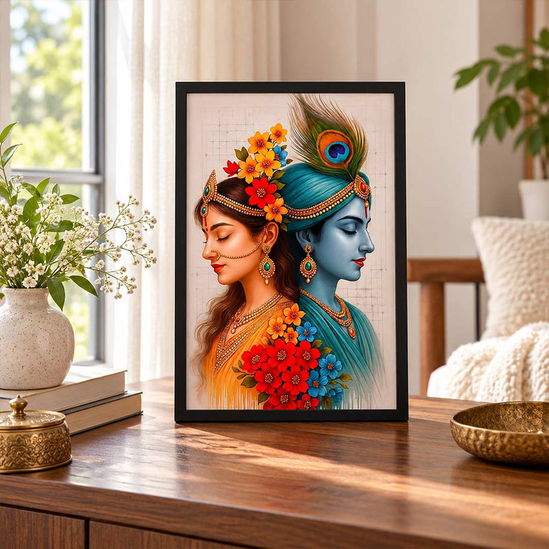 Radha Krishna Floral Devotional Wall Frame | Spiritual Home Décor | Love Craft Gifts™