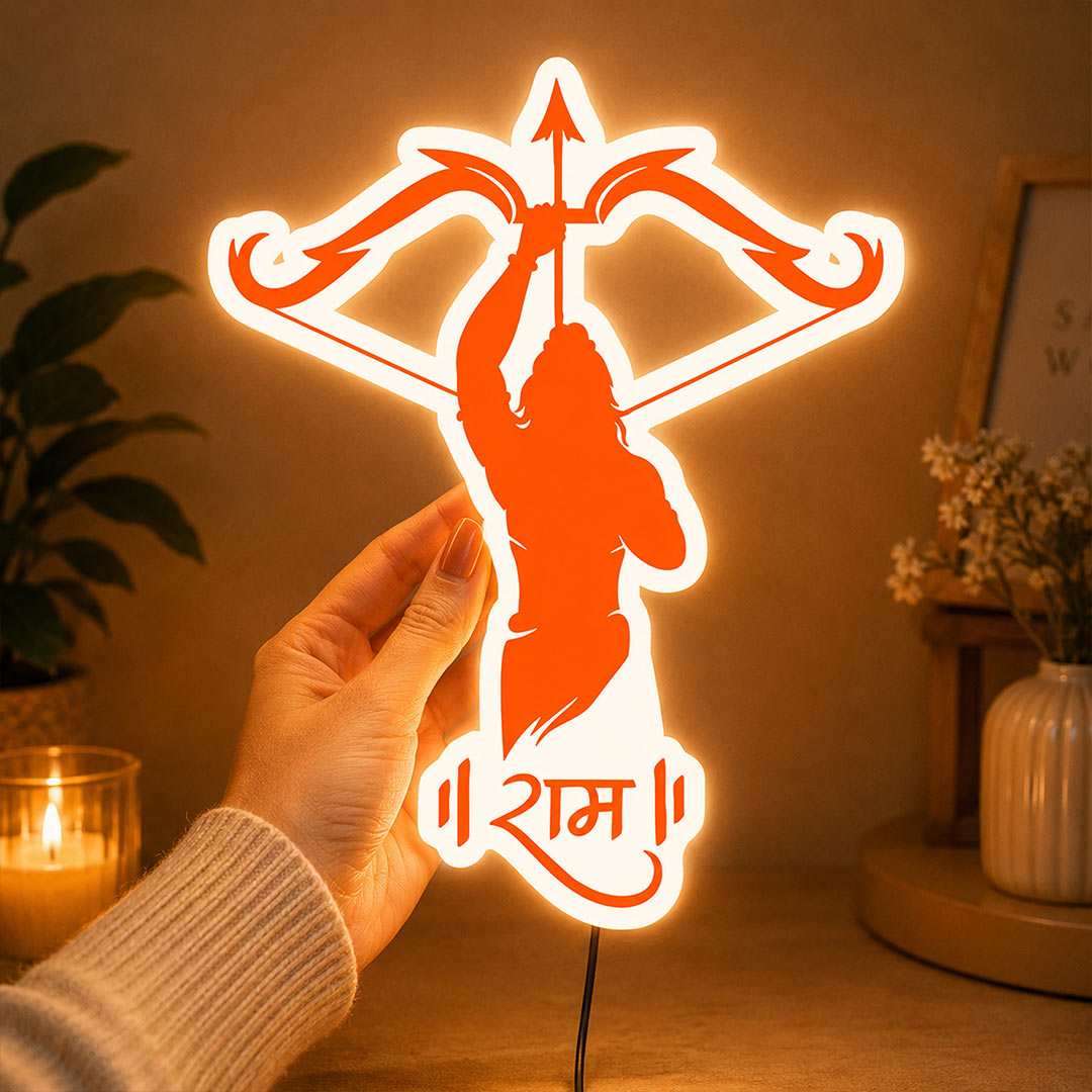 Ram Ji UV Acrylic LED Wall Decor Lamp | Spiritual Mandir & Room Decoration Gift for Family, Home & Devotees - 12x14" | Love Craft Gifts™