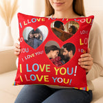 Romantic Red Cushion with Heart-Shaped Photo Frames | Love Craft Gifts