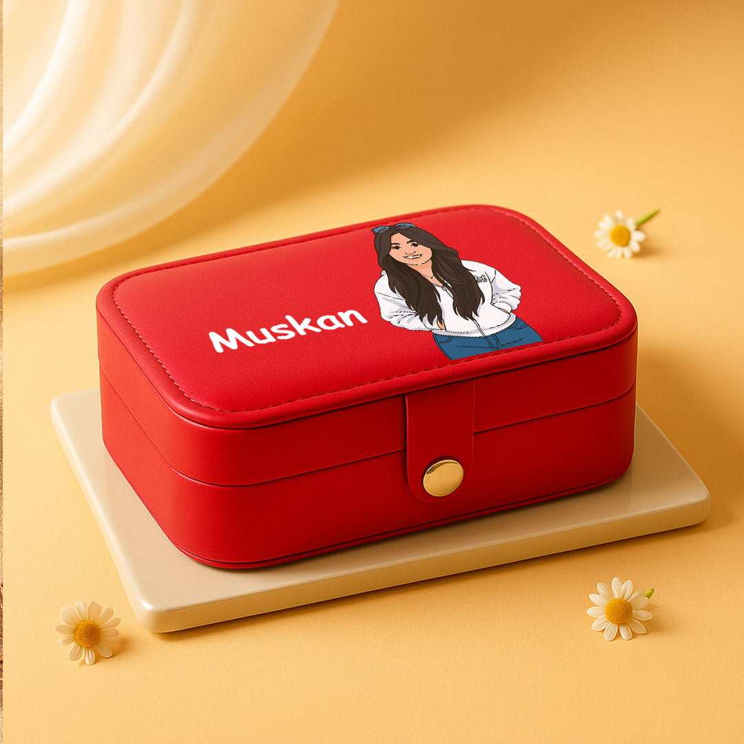 Red Customized Jewelry Travel Case with Name & Cartoon | Love Craft Gifts
