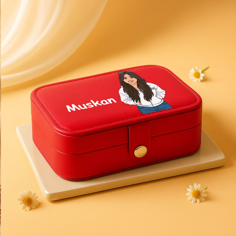Red Customized Jewelry Travel Case with Name & Cartoon | Love Craft Gifts