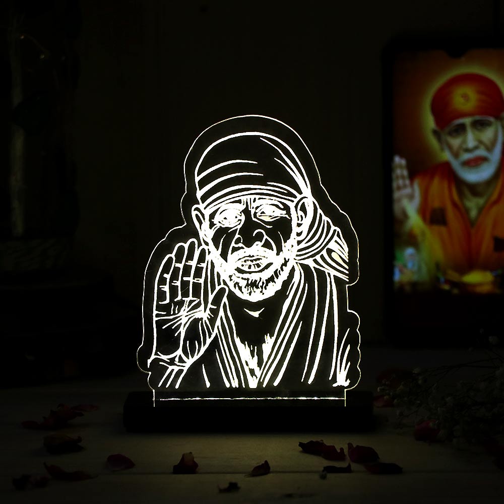 Sai Baba LED Car Dashboard Lamp – Premium Acrylic Shirdi Sai Baba Dashboard Light for Car Interior, Home Temple Decor & Spiritual Gift | LoveCraftGifts™