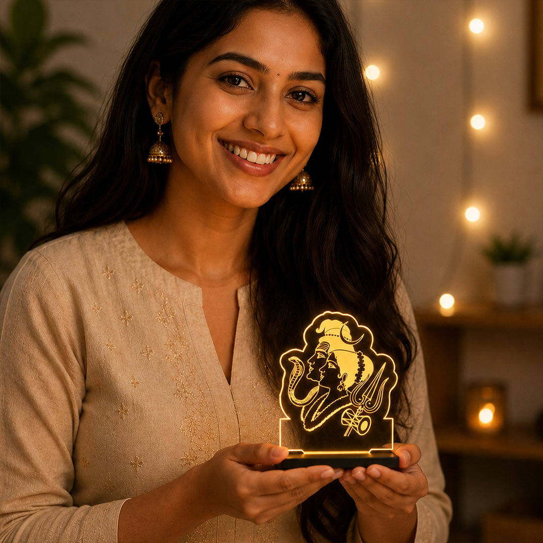 Shiv Parvati LED Car Dashboard Lamp – Premium Acrylic Mahadev Mata Parvati Dashboard Light for Car Interior Decor, Spiritual Gift for Home, Office & Vehicle | LoveCraftGifts™