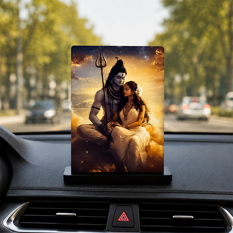 Shiv Parvati Car Dashboard Stand – Om Namah Shivaya Acrylic Dashboard Decor for Car, Home & Office | Divine Shiva Parvati Artwork | LoveCraftGifts™