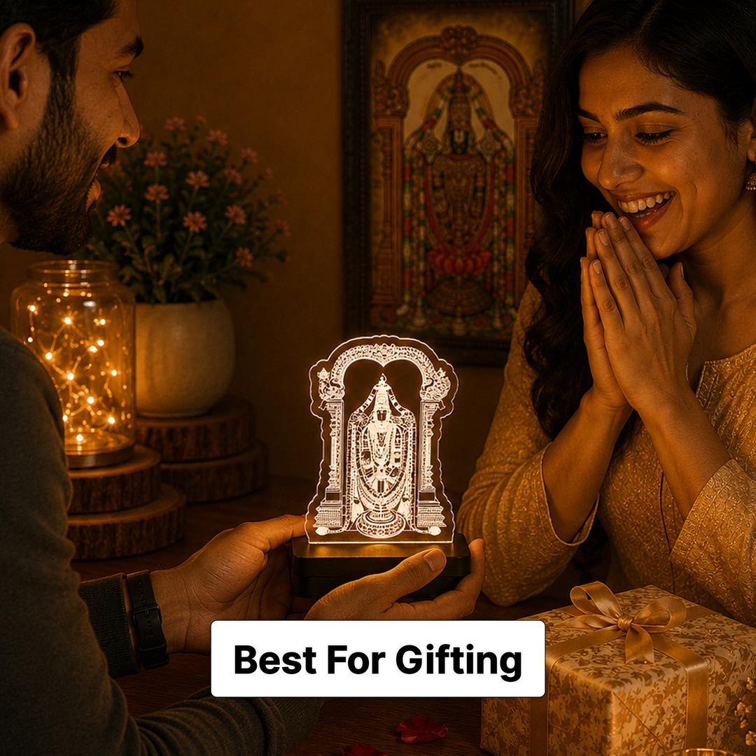Tirupati Balaji LED Acrylic Lamp – Lord Venkateswara Divine Night Light for Home Temple, Spiritual Decor & Religious Gift | LoveCraftGifts™