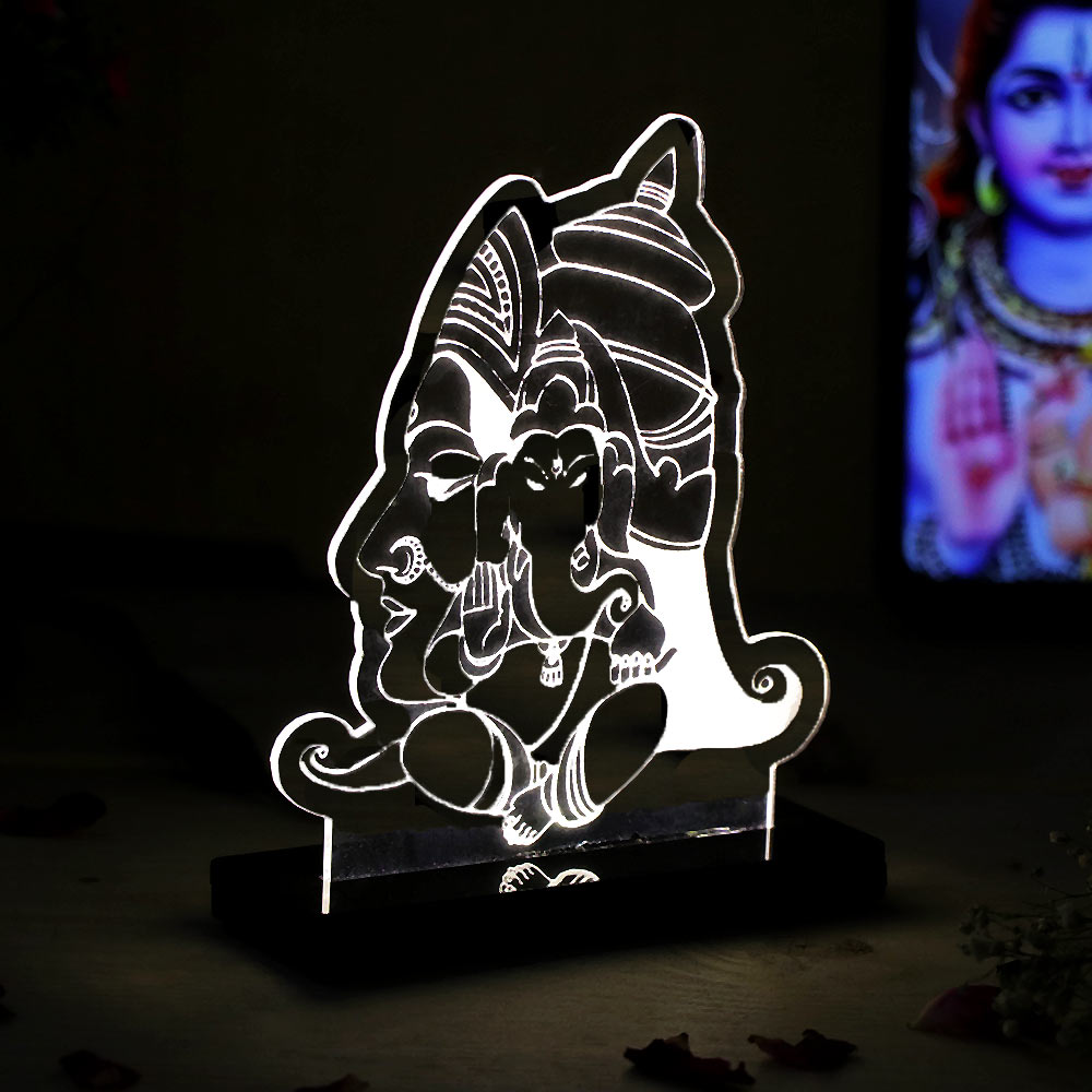 Shiv Parivar LED Acrylic Lamp – Lord Shiva & Ganesha Divine Night Light for Home Temple, Spiritual Decor & Religious Gift | LoveCraftGifts™