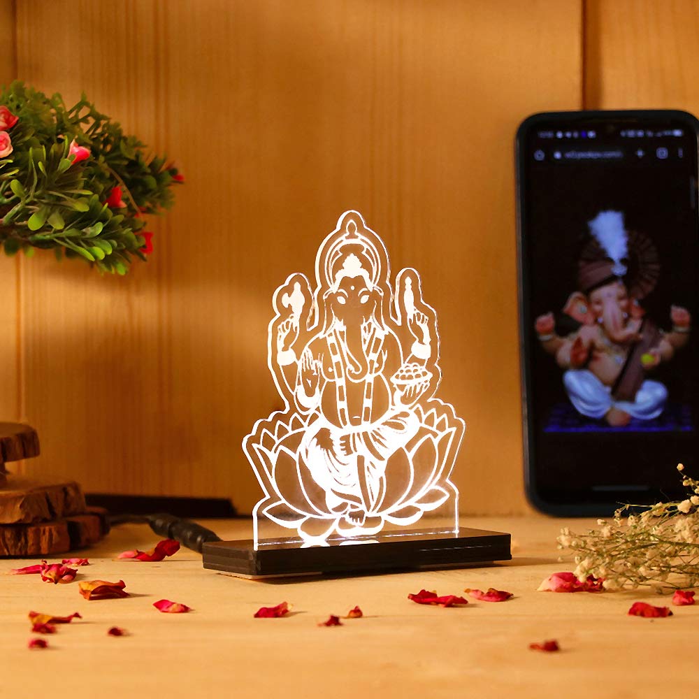 Lord Ganesha LED Acrylic Lamp – Ganpati Bappa Night Light for Home Temple, Spiritual Decor & Religious Gift | LoveCraftGifts™