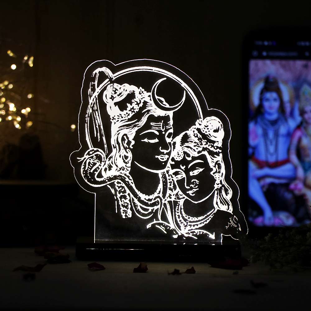 Shiv Parvati LED Car Dashboard Lamp – Premium Acrylic Mahadev Parvati Dashboard Light for Car Interior, Home Temple Decor & Spiritual Gift | LoveCraftGifts™