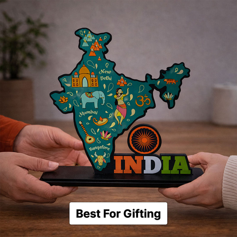 India Map Wooden Table Top Decor – 3D India Art Stand (7x7 Inch) | Love Craft Gifts