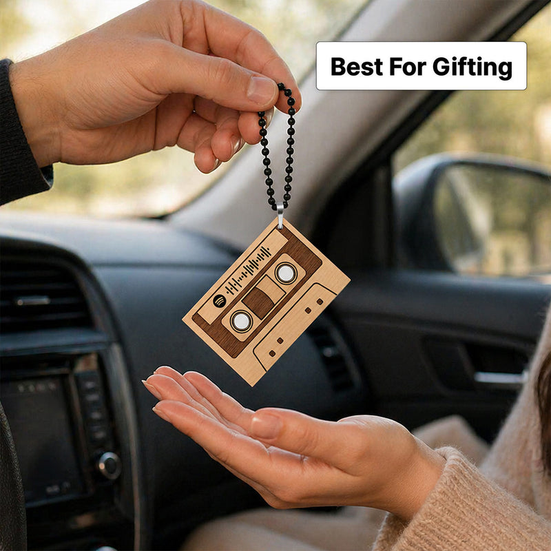 Personalized Cassette Wooden Spotify Car Hanging | Custom Song Car Mirror Hanging Gift for Couples, Boyfriend & Girlfriend - 3x2" | Love Craft Gifts™