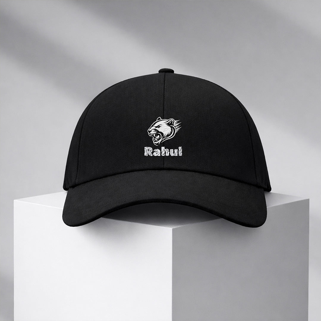 Personalized Roaring Tiger Printed Black Cap – Custom Name Adjustable Baseball Hat for Men & Boys | Love Craft Gifts