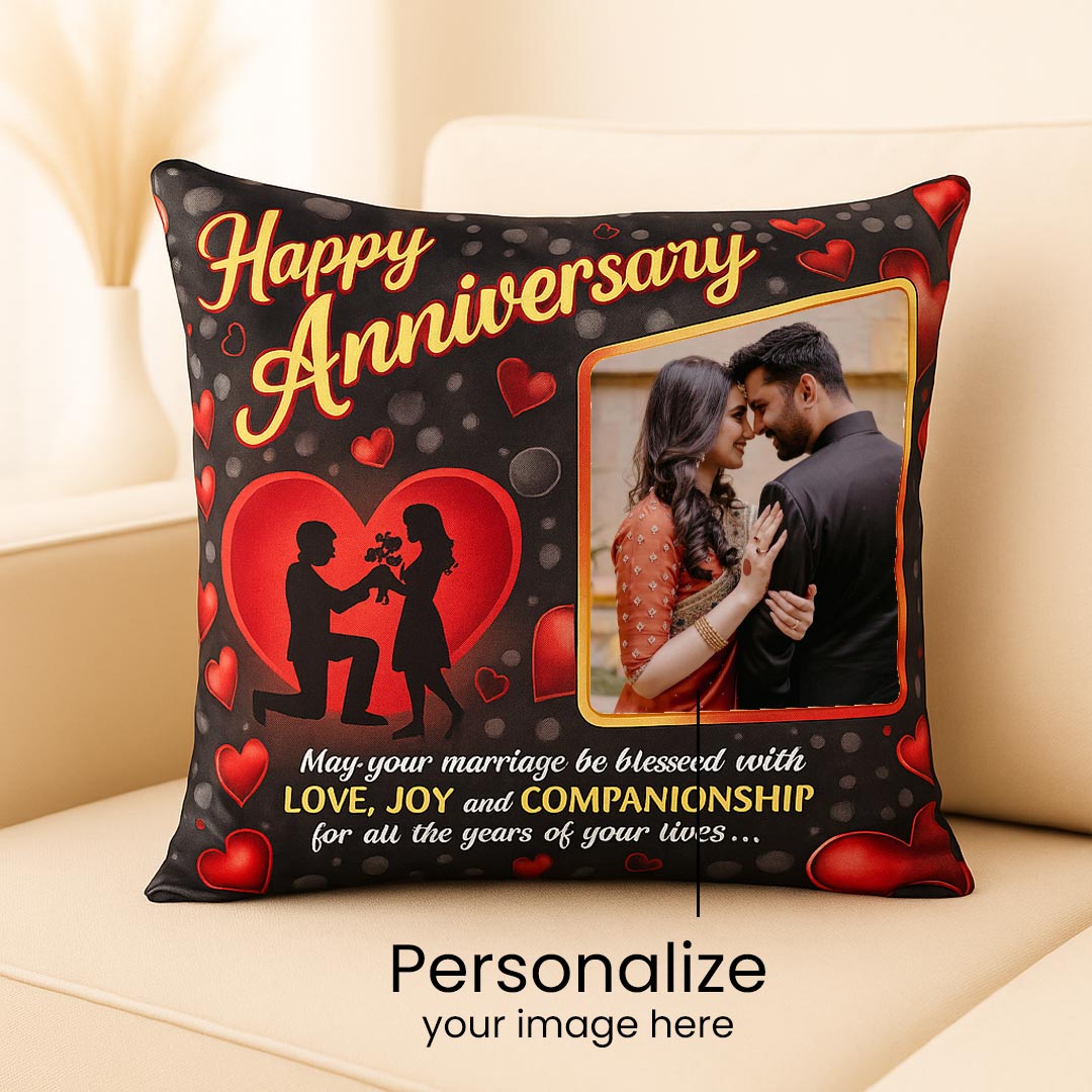 Personalized Happy Anniversary Cushion with Custom Photo | Love Craft Gifts