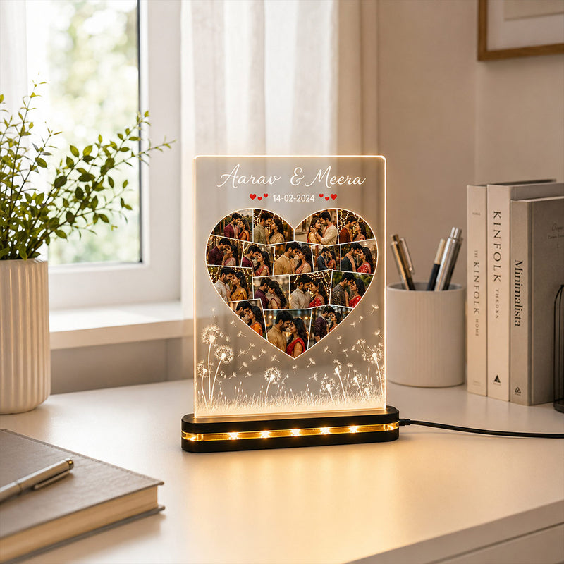 Romantic Heart Photo LED Lamp 7x8" | Personalized Couple Photos, Names & Date | Love Craft Gifts™