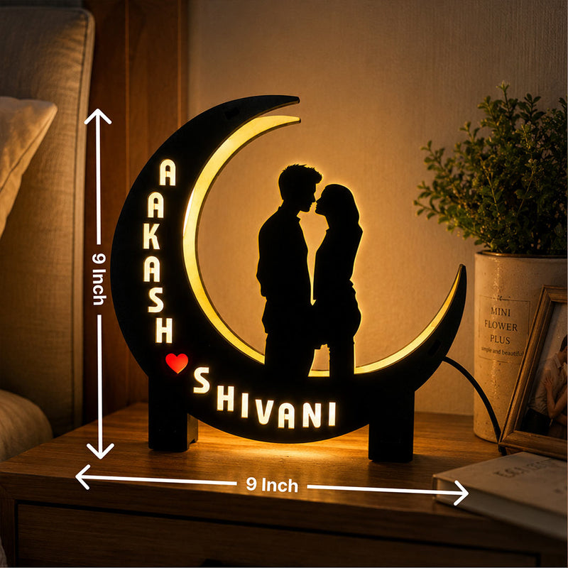 Personalized Couple Moon LED Lamp with Custom Names Romantic Night Light Gift 9x6" | Love Craft Gifts™