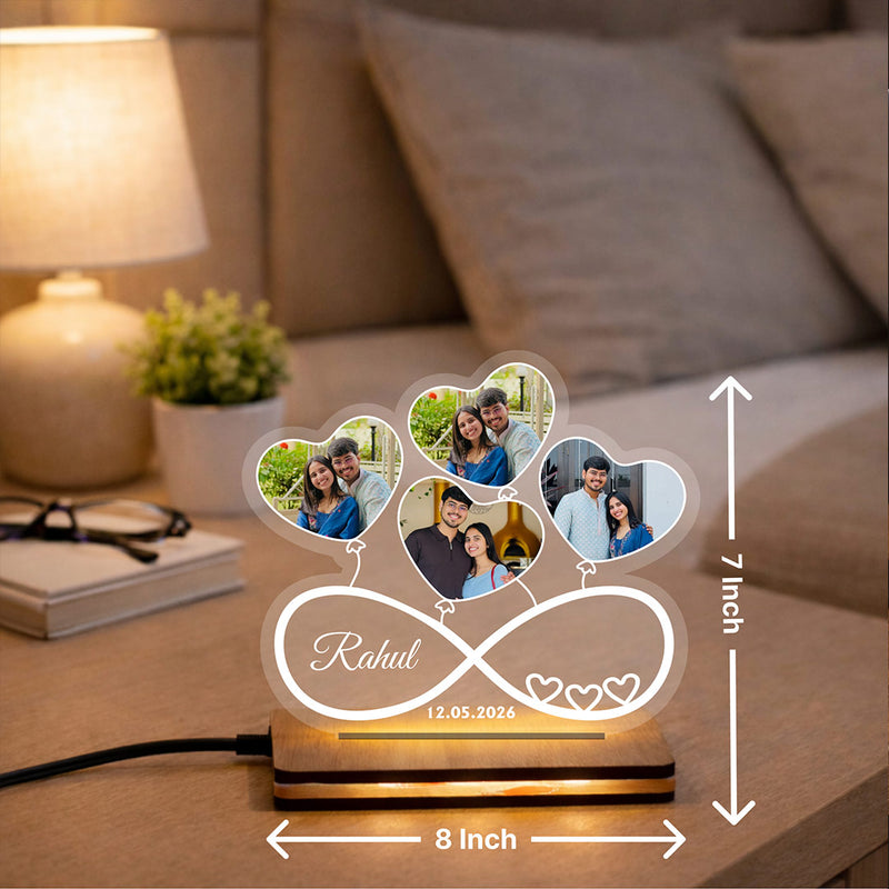 Personalized Infinity Love LED Photo Lamp with Custom Pictures & Name | Romantic Couple Memory Gift for Boyfriend, Girlfriend & Loved Ones - 7x8" | Love Craft Gifts™