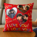 Romantic Red Cushion with Heart-Shaped Photo Frames | Love Craft Gifts