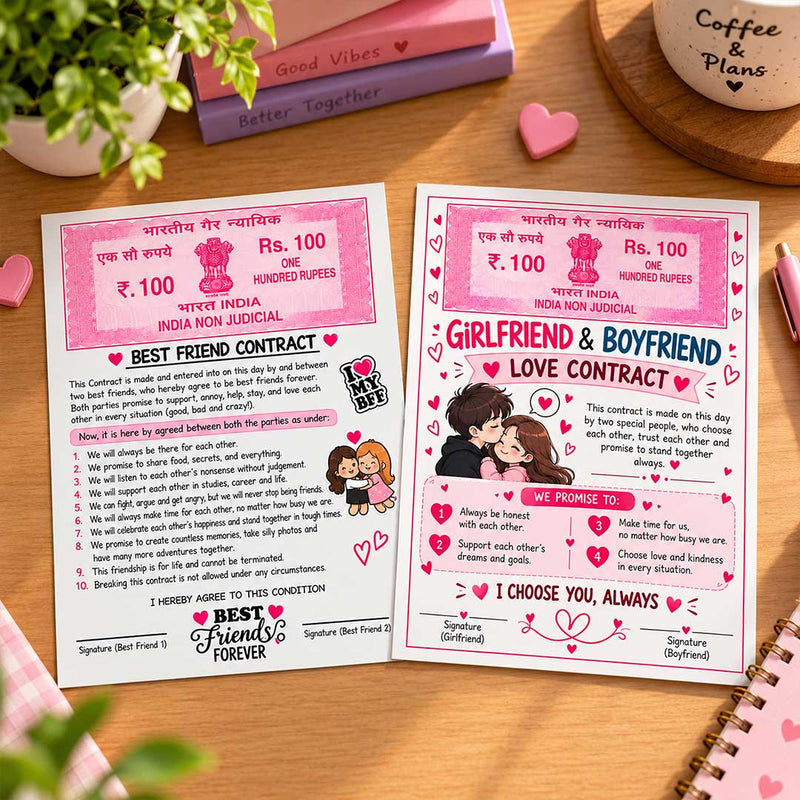 Romantic Relationship Contract 8x12" with Couple Promises & Signatures | Love Craft Gifts™
