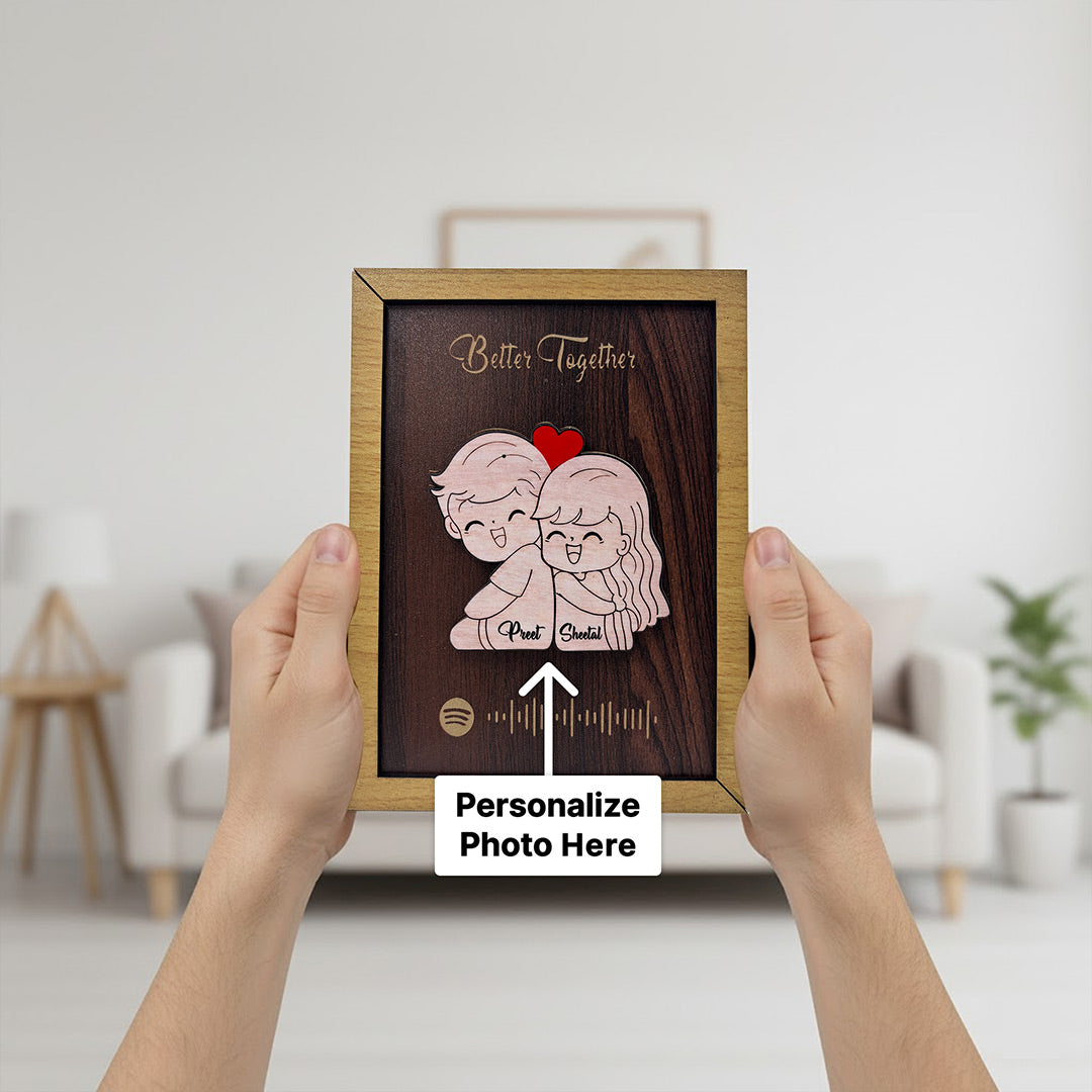 Personalized Spotify Wooden Couple Frame – Custom Photo & Song Code Plaque (6×8 Inch) | Love Craft Gifts