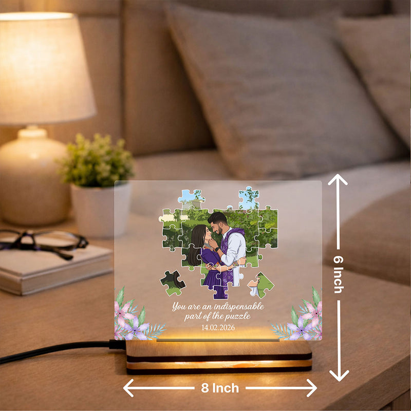 Personalized Puzzle Couple LED Acrylic Lamp with Custom Photo & Name | Romantic Anniversary Gift for Couples - 8x6" | Love Craft Gifts™