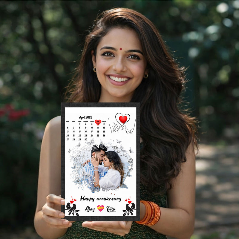 Personalized Anniversary Calendar Photo Frame | Custom Couple Date Memory Wall Frame Gift for Couples 8x12" | Love Craft Gifts™