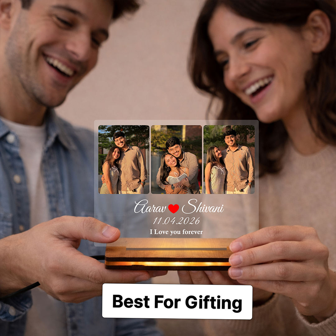 Personalized Couple LED Photo Frame 8x6" with Name & Picture | Romantic Acrylic Night Lamp Gift | Love Craft Gifts™