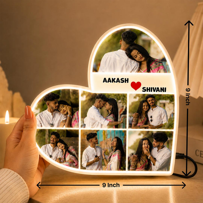Personalized Heart Shape LED Photo Frame | Custom Name & Couple Photo Gift - 9x9" | Love Craft Gifts™