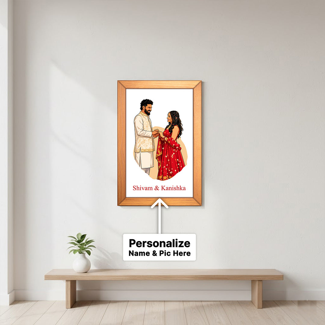 Personalized Couple Illustration Wall Frame – Custom Romantic Couple Portrait Frame (12×8 Inch) | Love Craft Gifts