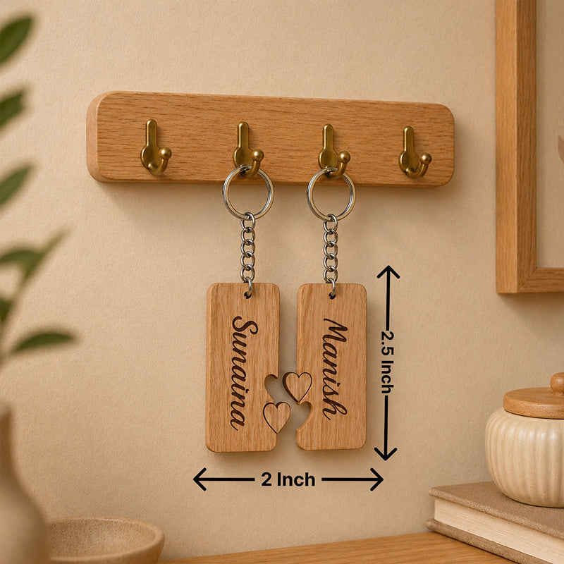 Personalized Couple Wooden Keychain 2.5x2 Inch | Custom Name Matching Heart Keyring Gift for Couples | Love Craft Gifts™