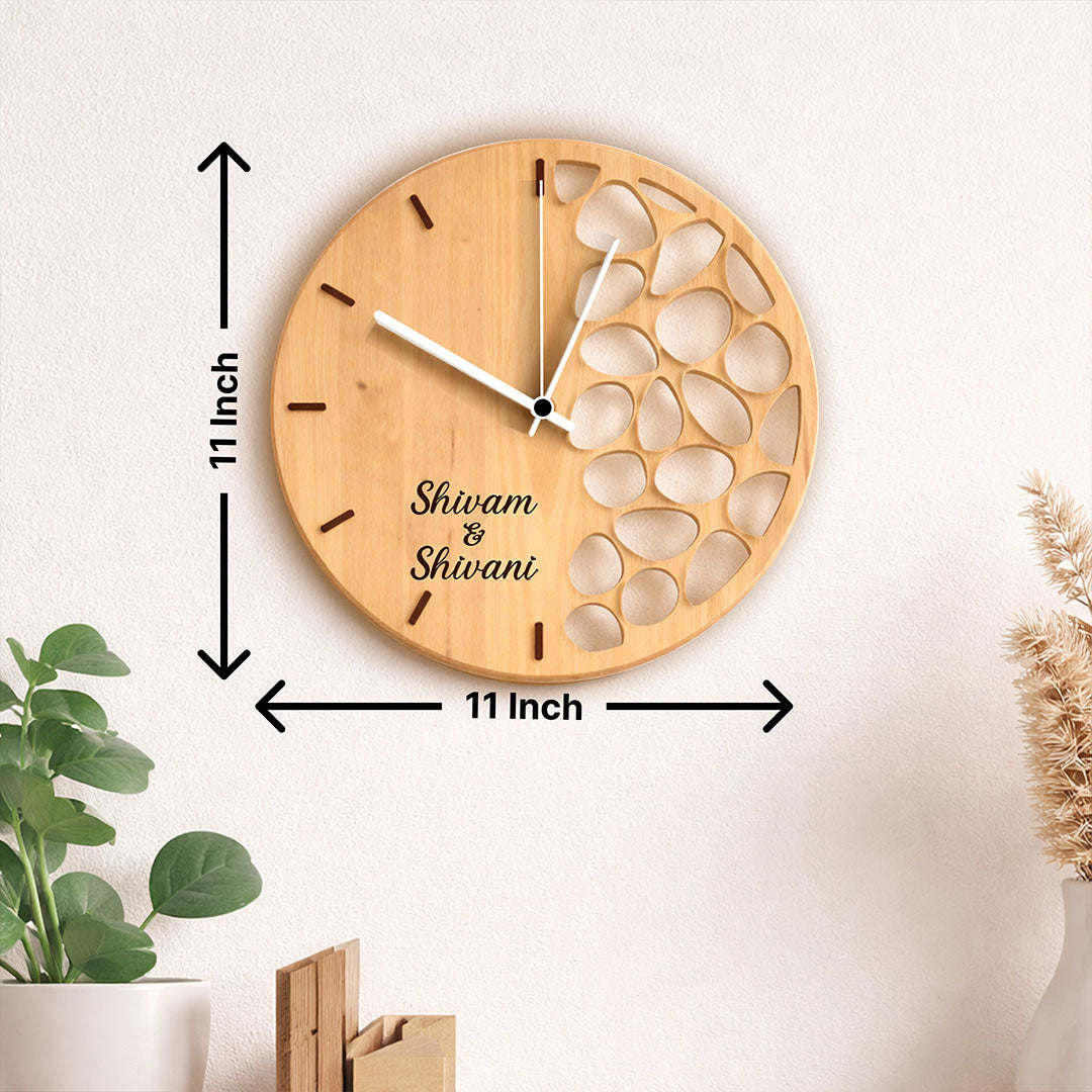Personalized Couple Wooden Wall Clock – Custom Name Modern Designer Wall Clock (11 Inch) | Love Craft Gifts