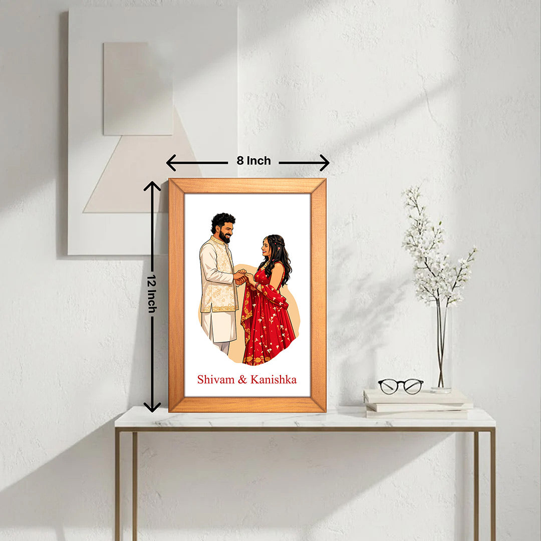 Personalized Couple Illustration Wall Frame – Custom Romantic Couple Portrait Frame (12×8 Inch) | Love Craft Gifts