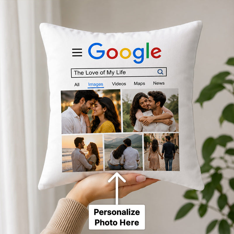 Personalized Google Search Couple Photo Cushion Cover | Custom Romantic Memory Gift for Couples, Husband & Wife - 10x10" | Love Craft Gifts™