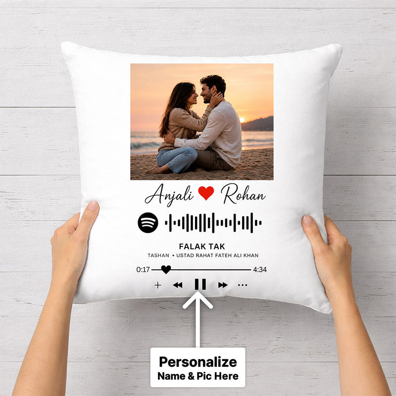 Personalized Spotify Song Photo Cushion Cover with Custom Name & Picture | Romantic Couple Gift for Anniversary, Birthday & Valentine’s Day - 12x12" | Love Craft Gifts™
