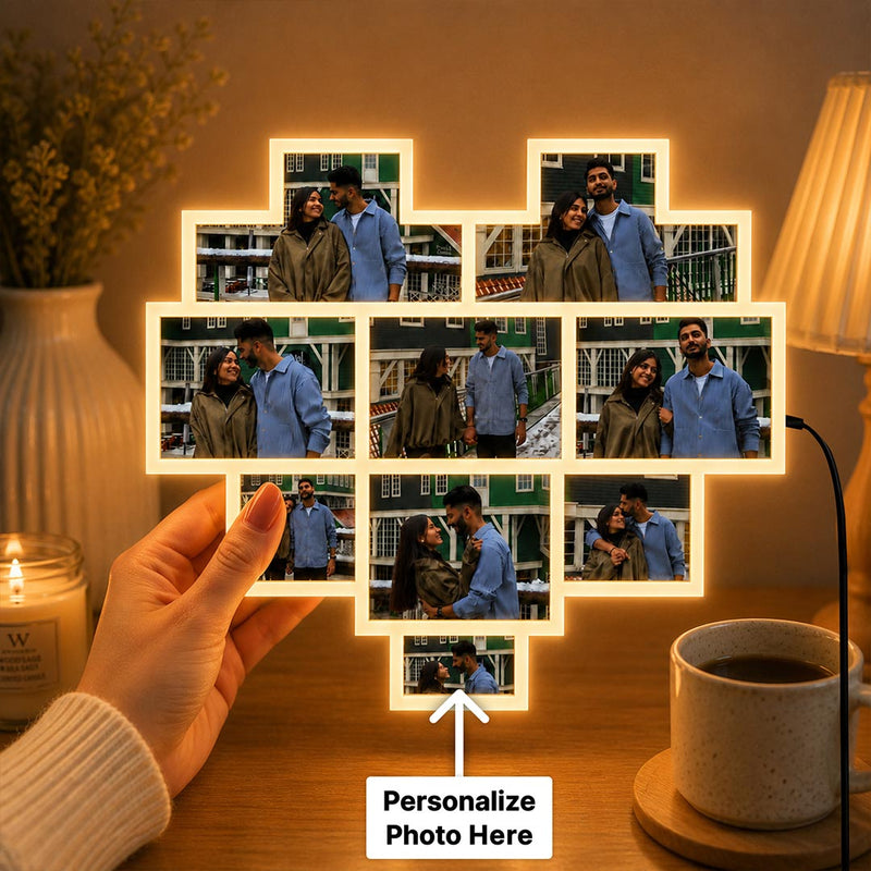 Personalized Heart Shape LED Photo Frame Lamp | Custom Couple Memory Gift with Photos - 8x9" | Love Craft Gifts™