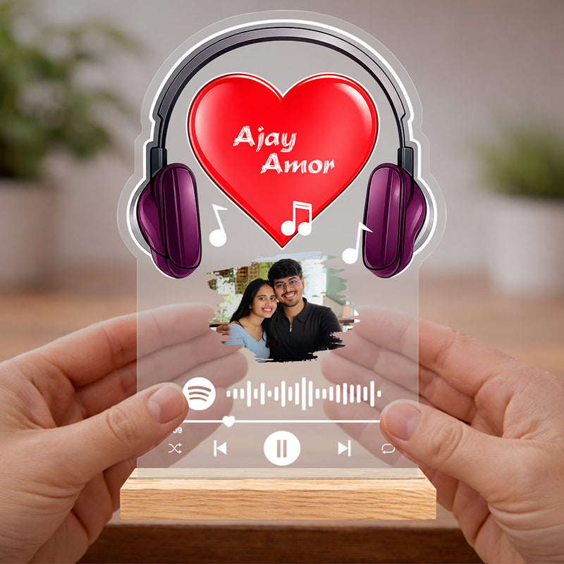 Personalized Spotify Headphone Acrylic Photo Frame 7 x 10 Inch | Custom Couple Music Plaque with Photo, Names & Favorite Song | Romantic Anniversary Gift for Boyfriend, Girlfriend, Husband & Wife | Love Craft Gifts™