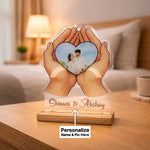 Personalized Holding Hands Heart Photo Acrylic Frame – Custom Couple Photo Table Top Gift (8×6 Inch) | Love Craft Gifts
