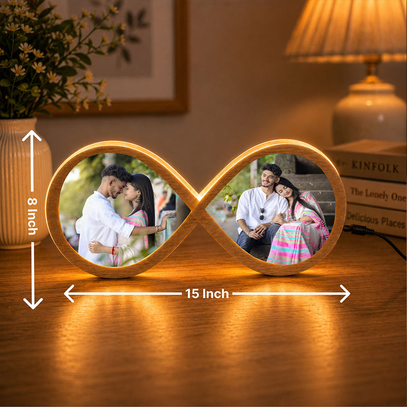 Personalized Infinity LED Couple Photo Lamp | Custom Wooden Romantic Night Light Gift for Couples 15x8" | Love Craft Gifts™