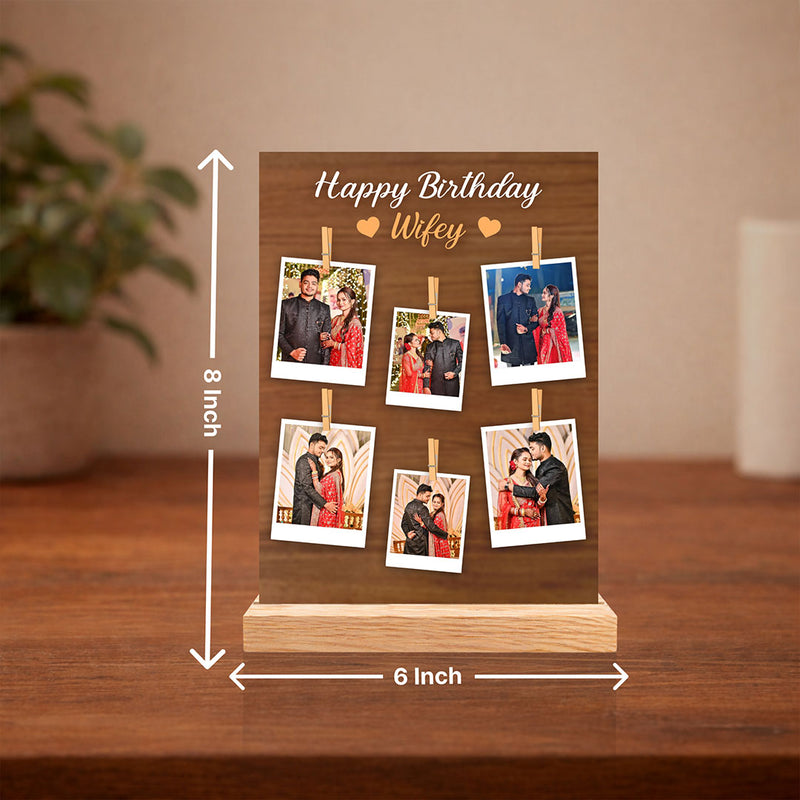 Personalized Birthday Photo Frame for Wife | Custom Polaroid Memory Table Top Gift with Photos & Wooden Stand 6x8" | Love Craft Gifts™