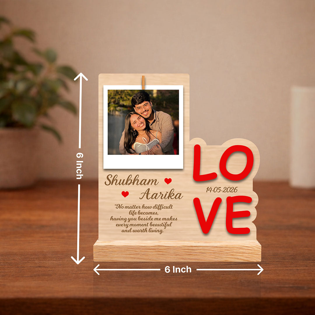Personalized Love Wooden Table Top Frame | Romantic Keepsake Gift for Couples 6x6"