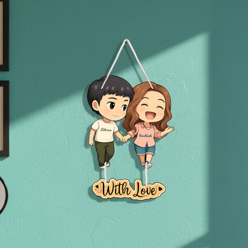 Customized Couple Cartoon Wall Hanging (11x16") | Love Craft Gifts