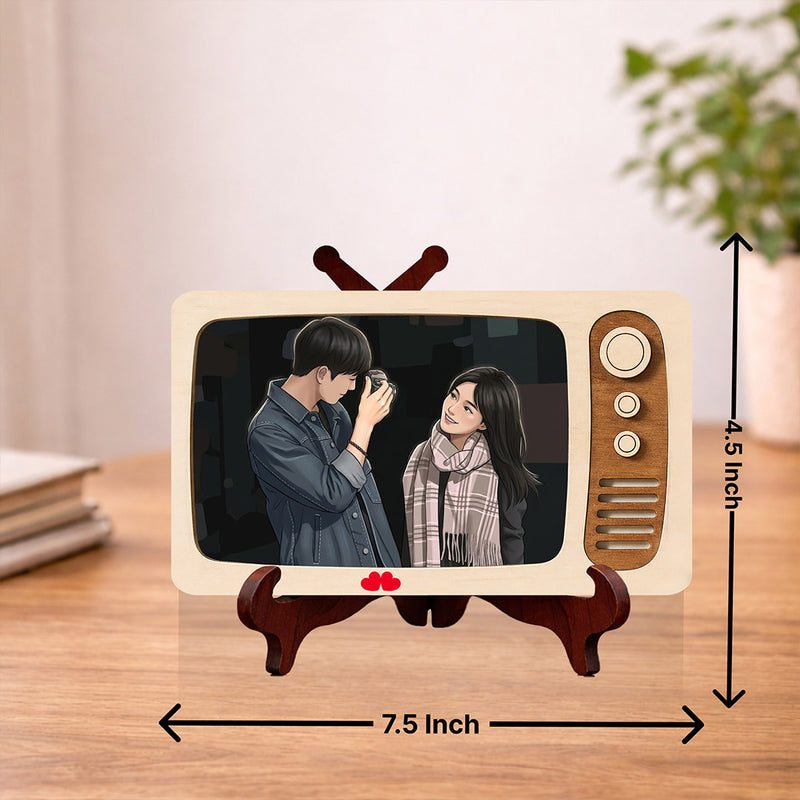 Personalized Retro TV Wooden Photo Frame with Custom Couple Picture | Romantic Anniversary & Birthday Gift for Boyfriend, Girlfriend, Husband & Wife - 7.5x4.5" | Love Craft Gifts™