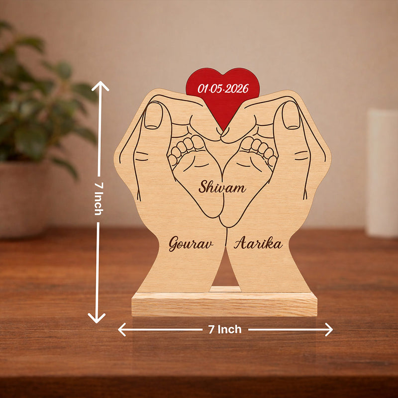 Personalized Couple Hand Heart Wooden Name Frame | Custom Romantic Keepsake Gift - 7x7" | Love Craft Gifts™