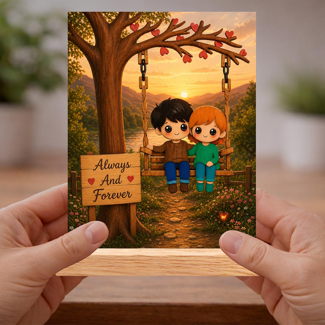 Personalized 6x7.5" Always & Forever Romantic Couple Wooden Table Top Gift | Love Craft Gifts™