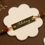 Custom Name Bracelet with Rudraksha & Golden Chain | Love Craft Gifts
